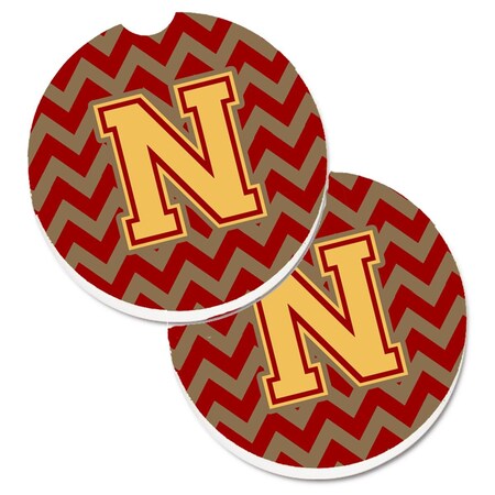 Carolines Treasures Letter N Chevron Garnet and Gold Set of 2 Cup Holder Car Coaster CJ1048-NCARC